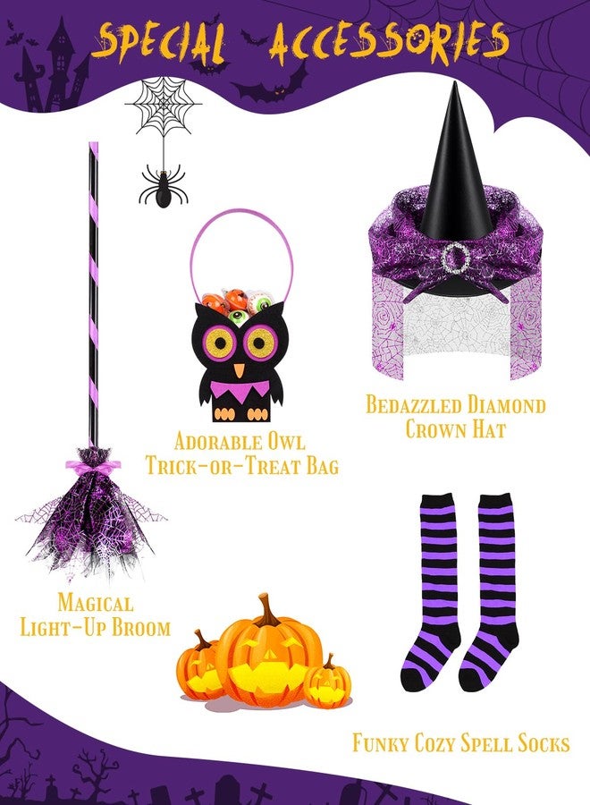 Relaehih Light Up Girls Witch Costume, Kids Witch Costume for girls, with witches Hat and Broom for Toddler, Halloween costume for Dress Party (4-11 Years Old) - Image 5